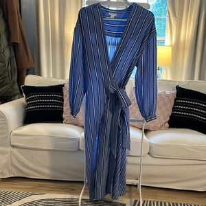 H&M Blue and White Striped Wrap Dress